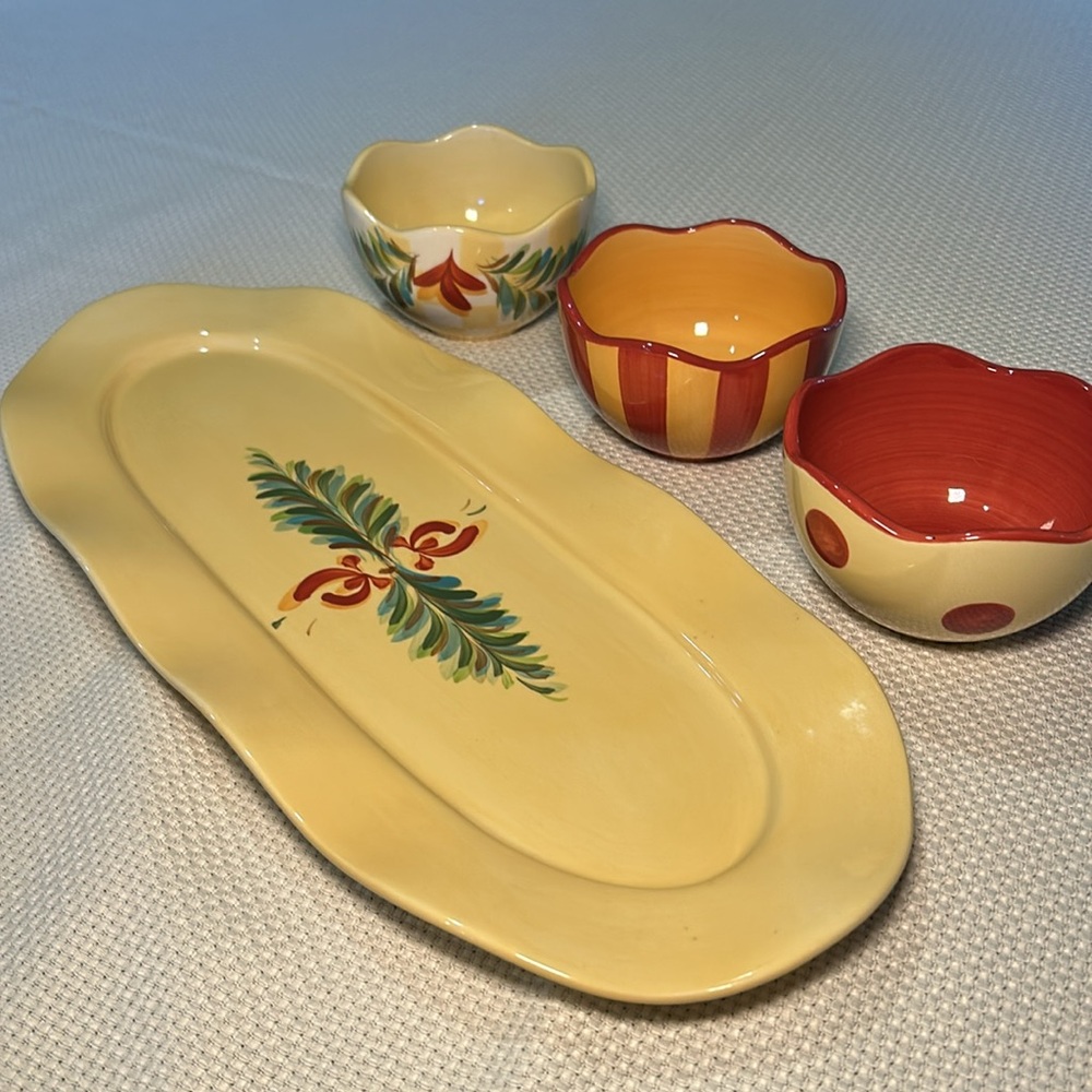 Vintage - SLAH Hand painted tray & tidbit bowls - Gail Pittman Design